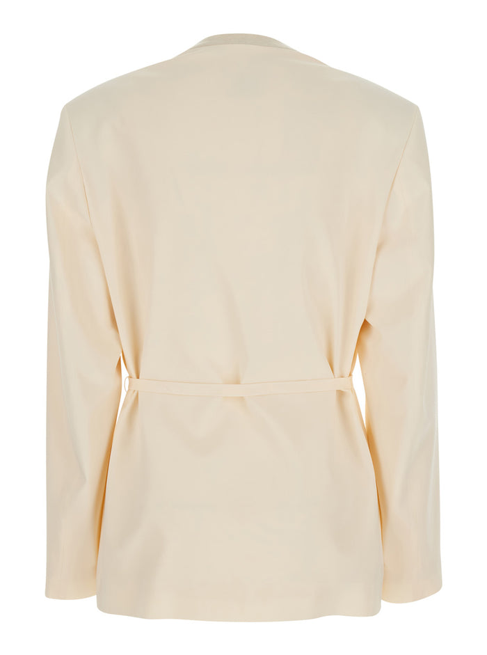 White Jacket with Front Closure and Pockets for Women Blazers