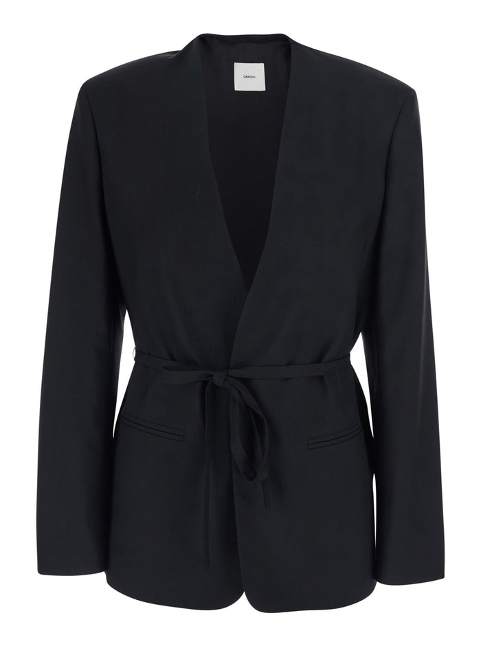 BLACK JACKET with Front Closure and Side Pockets in Tech Fabric for Women Blazers