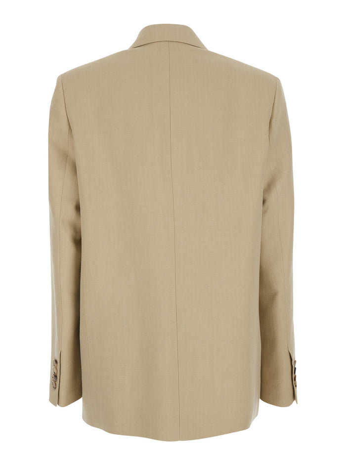 Beige Jackets with Shirt Collar and Front Button Closure in Tech Fabric for Women Blazers