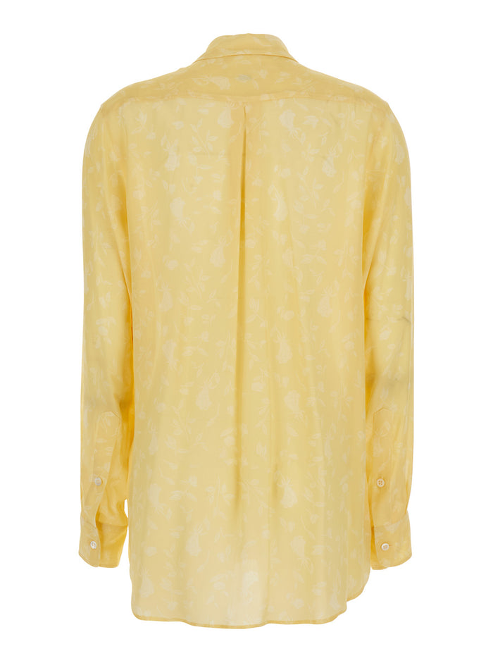 Yellow Shirt With Classic Collar And Long Sleeves Cotton Woman Blouses