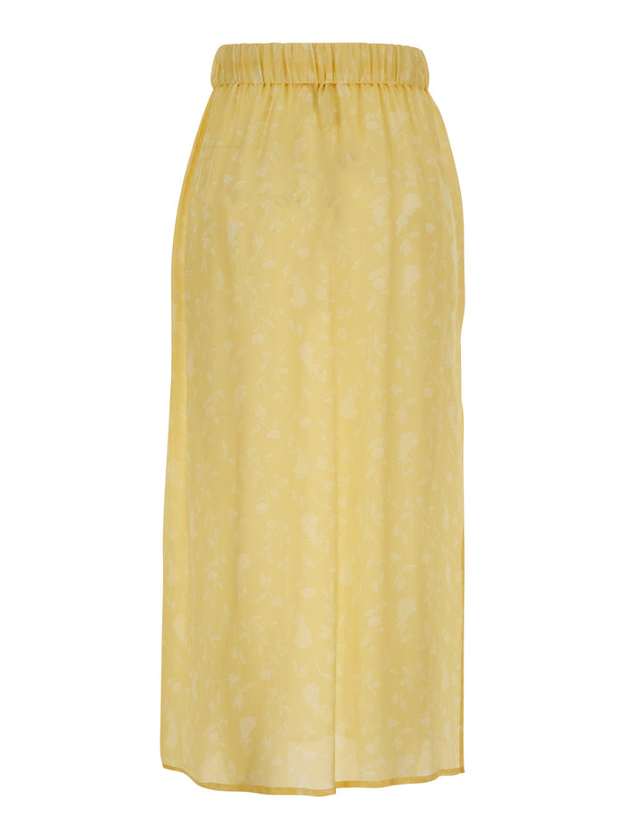 Yellow Dress with Pleated Details and High Waist in Cotton for Women Skirt