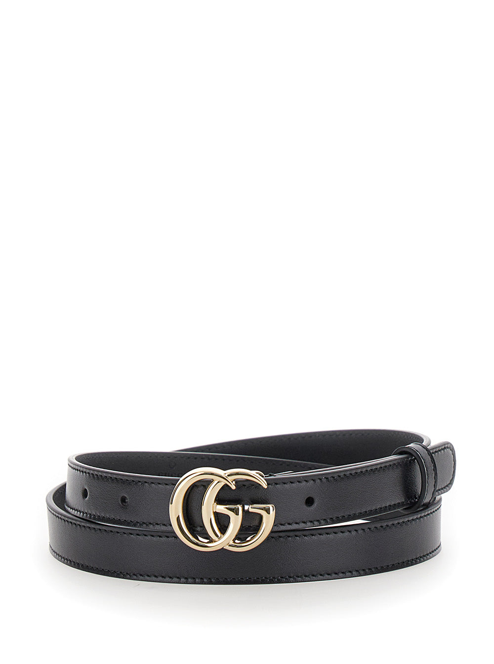 Double G Buckle Black Leather Belt For Women Calf