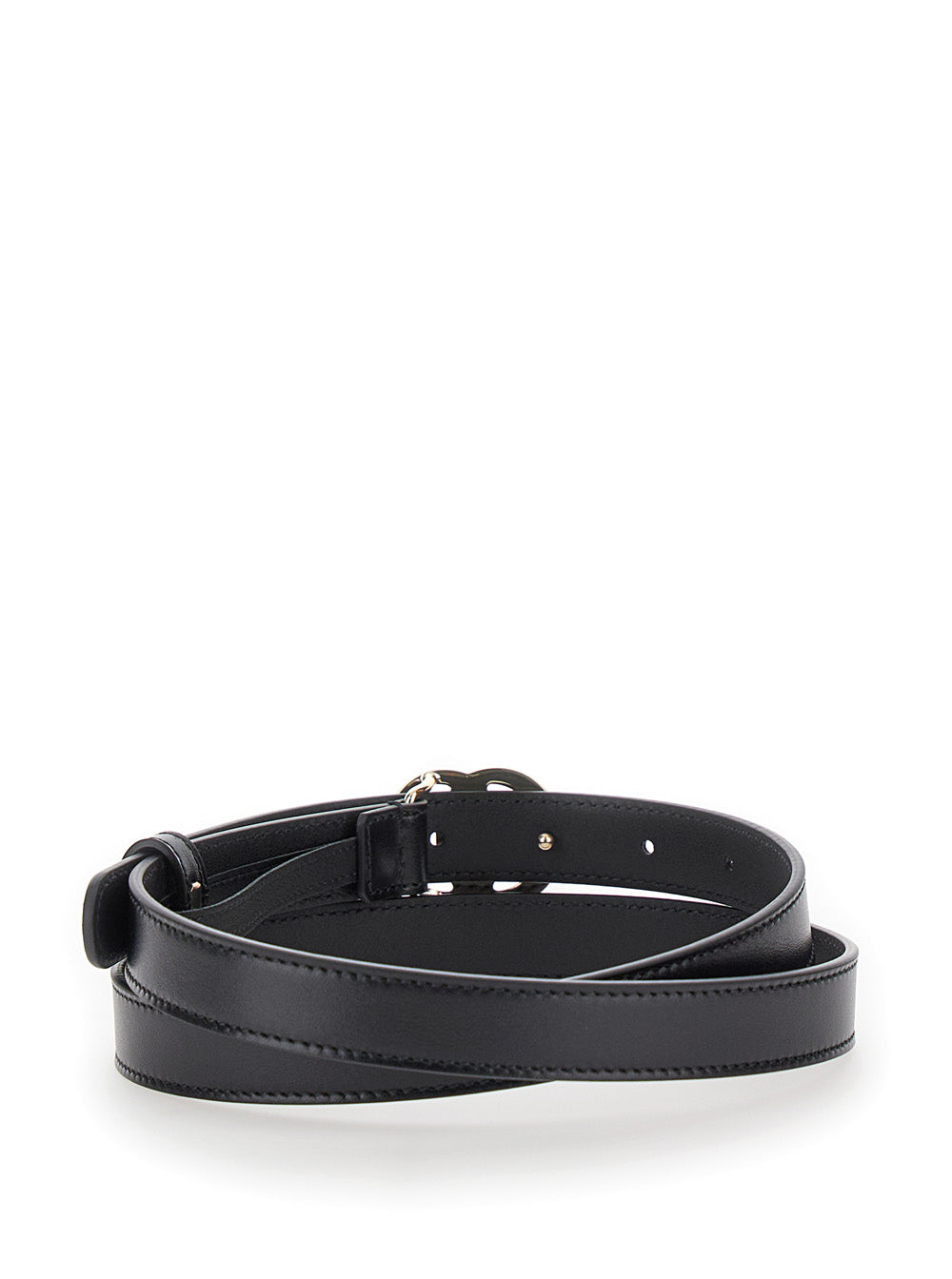 Double G Buckle Black Leather Belt For Women Calf