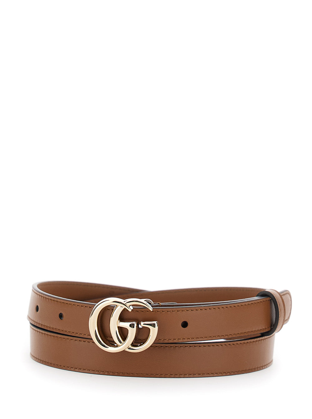 Brown Belt With Double G Buckle Leather For Women Calf