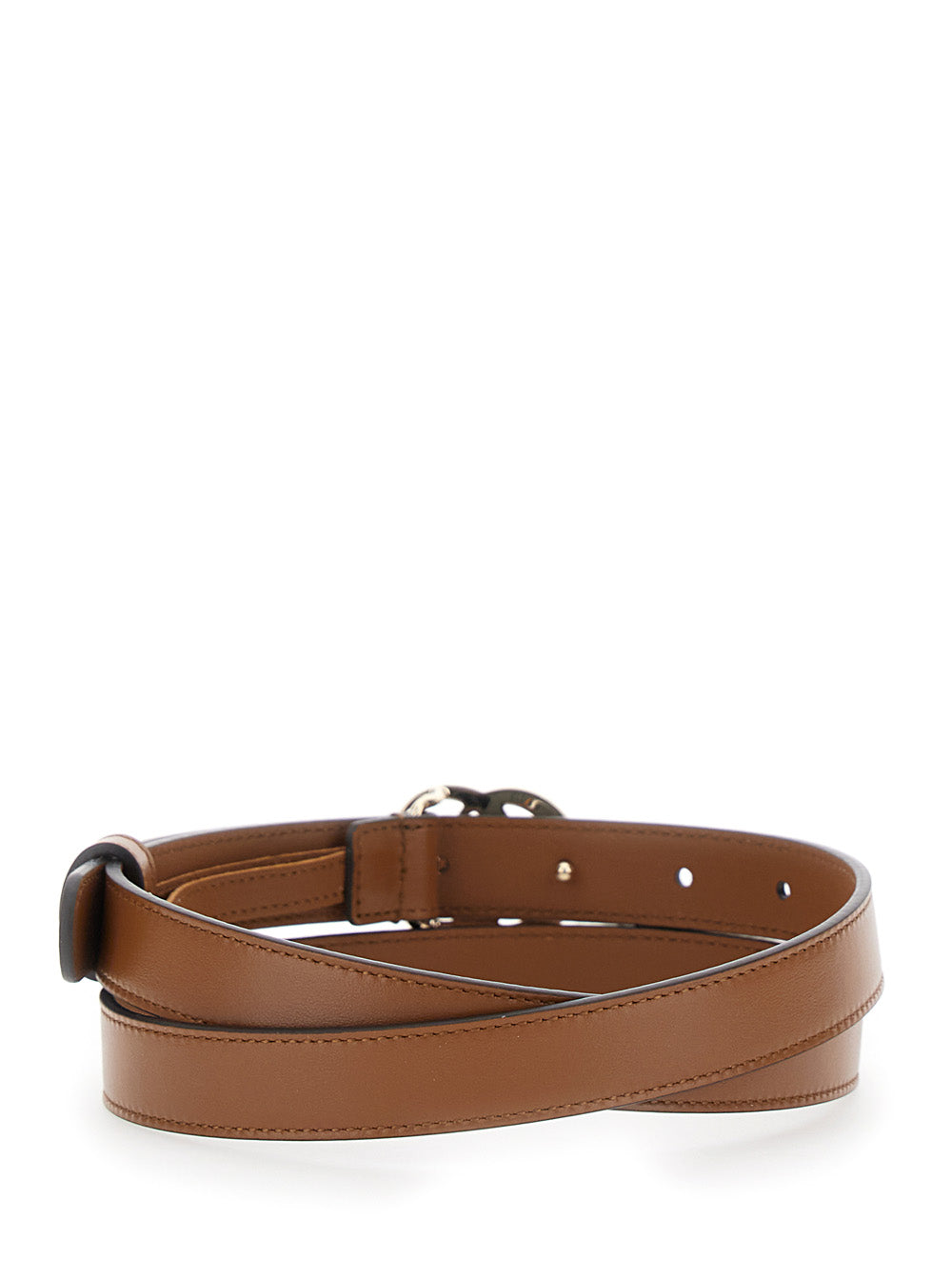Brown Belt With Double G Buckle Leather For Women Calf