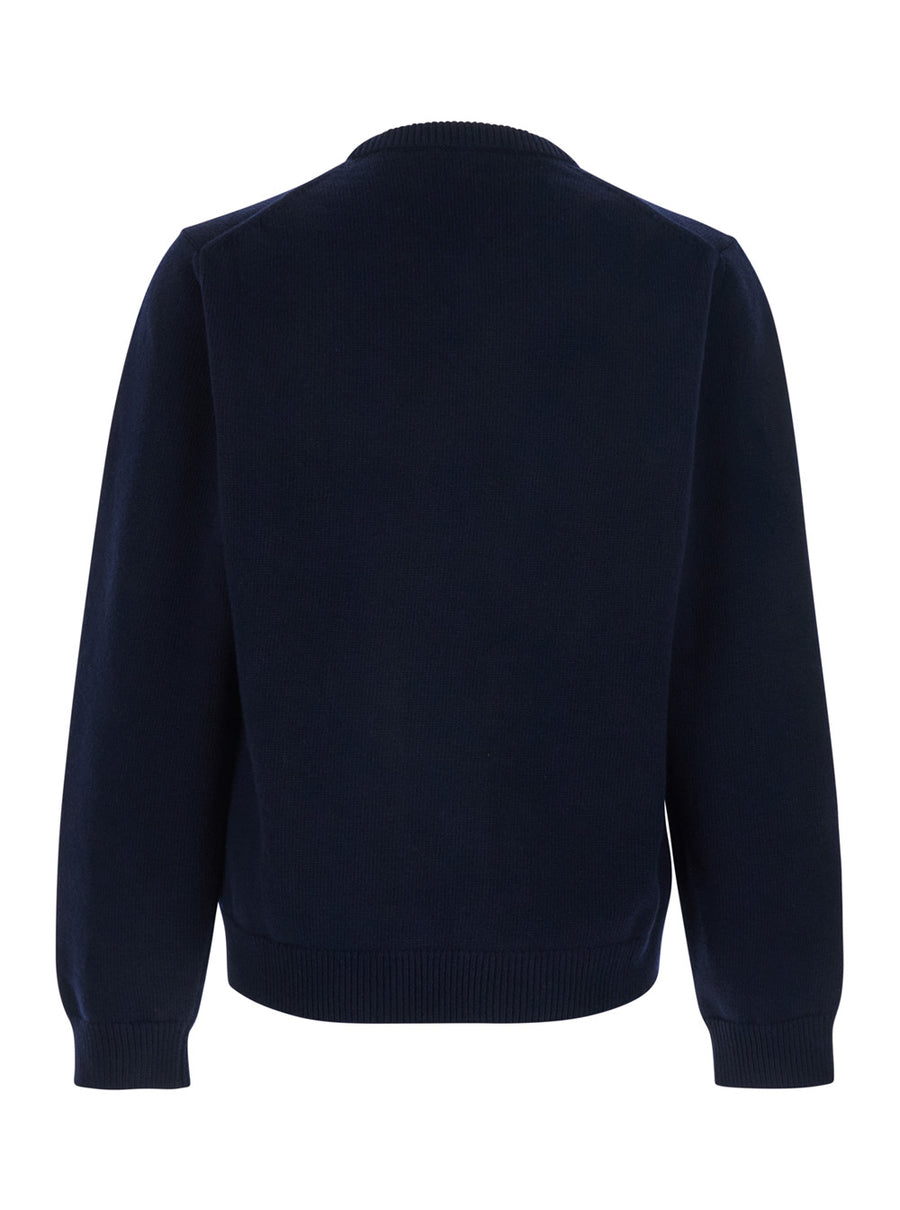 Crew Neck Sweater Blue Wool Tops