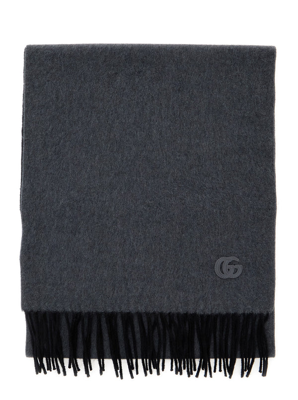 Scarf With Gg Patch, Grey Cashmere