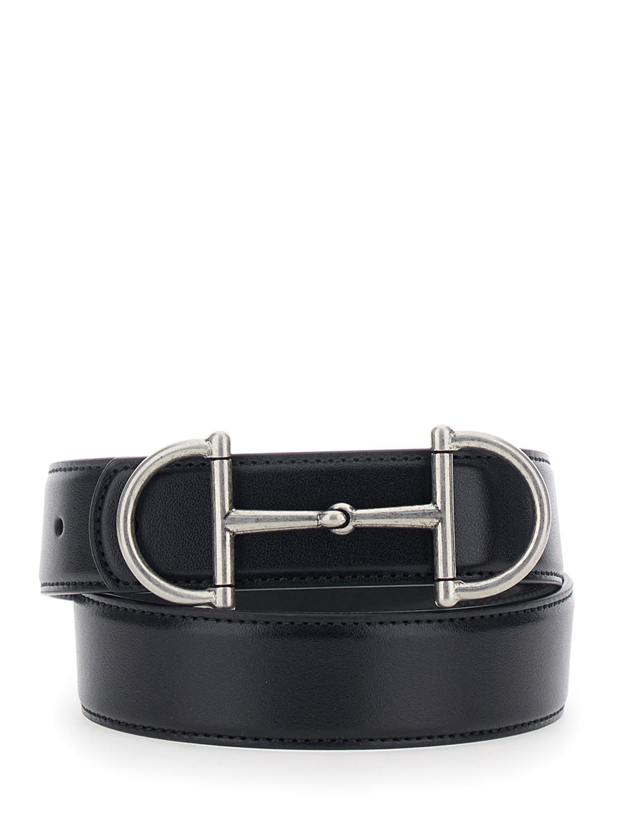 Belt With Horsebit, Black Leather Calf