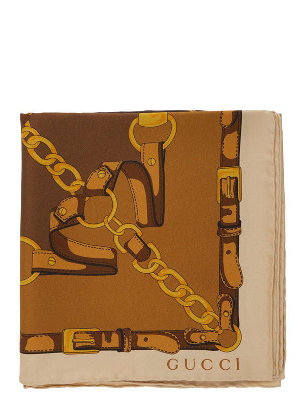 Square Silk Scarf, Brown
