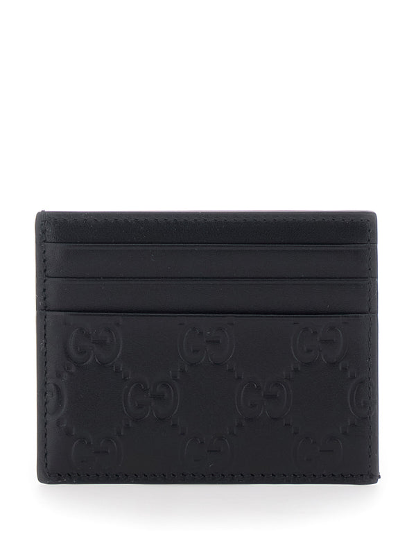 Card Holder Emblem Black Leather Calf Accessory