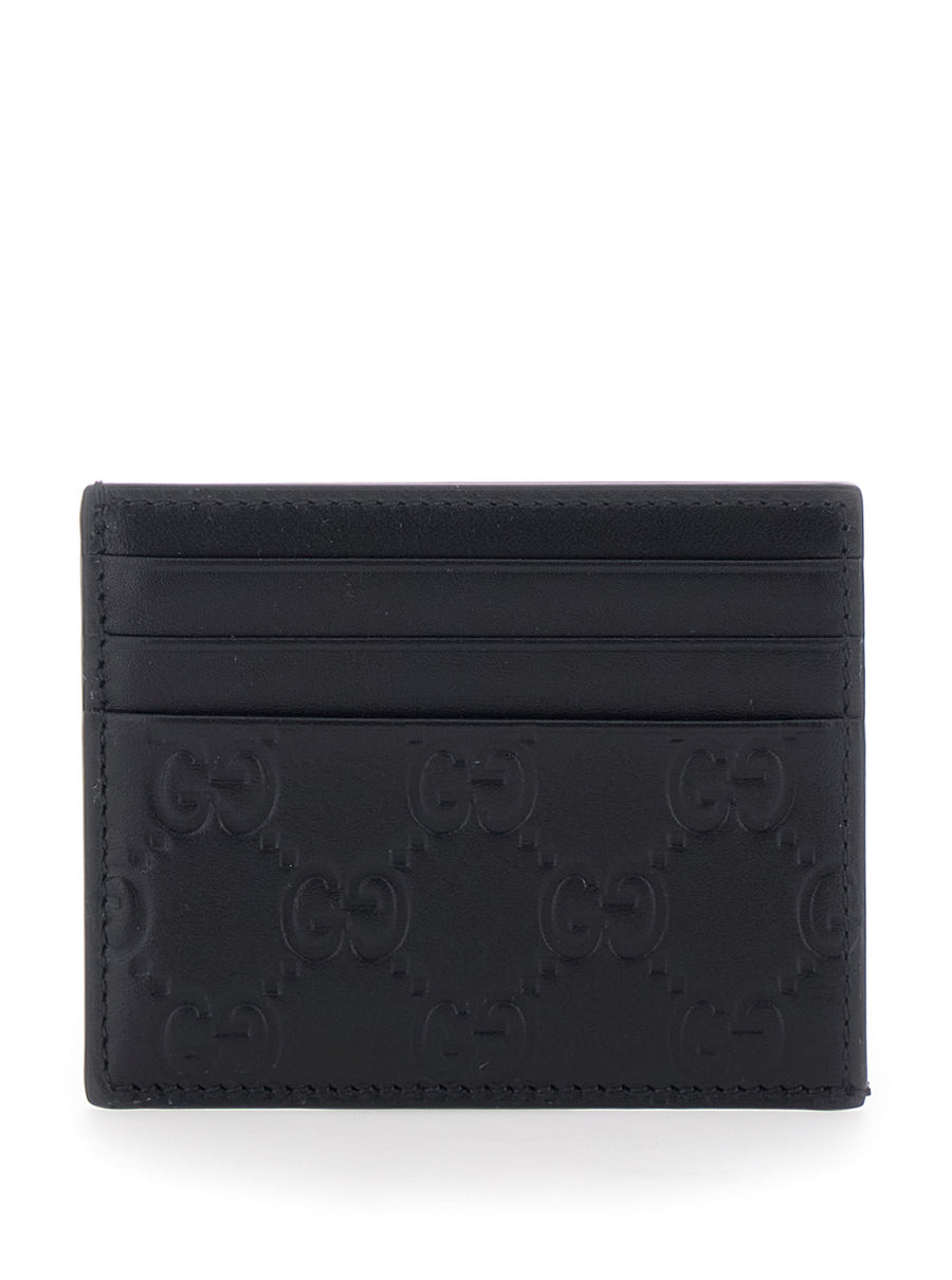 Card Holder Emblem Black Leather Calf Accessory