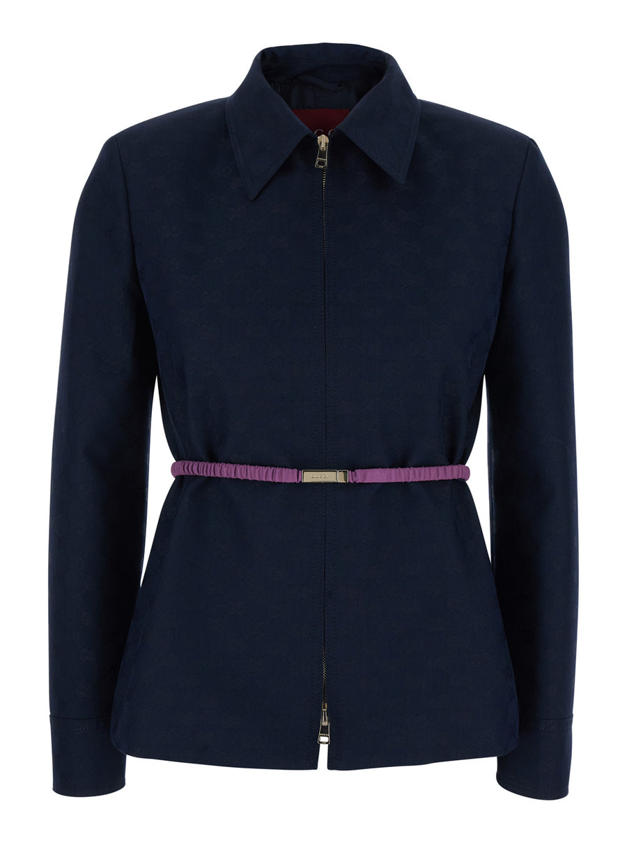 Jacket With Classic Collar — Blue Polyester Blazers