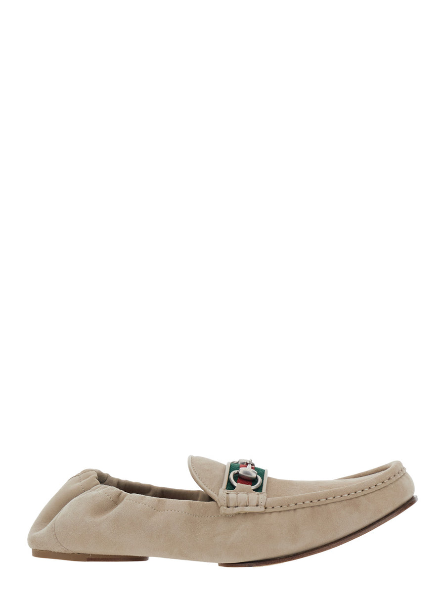 Loafers With Horsebit Plate Beige Suede Goat