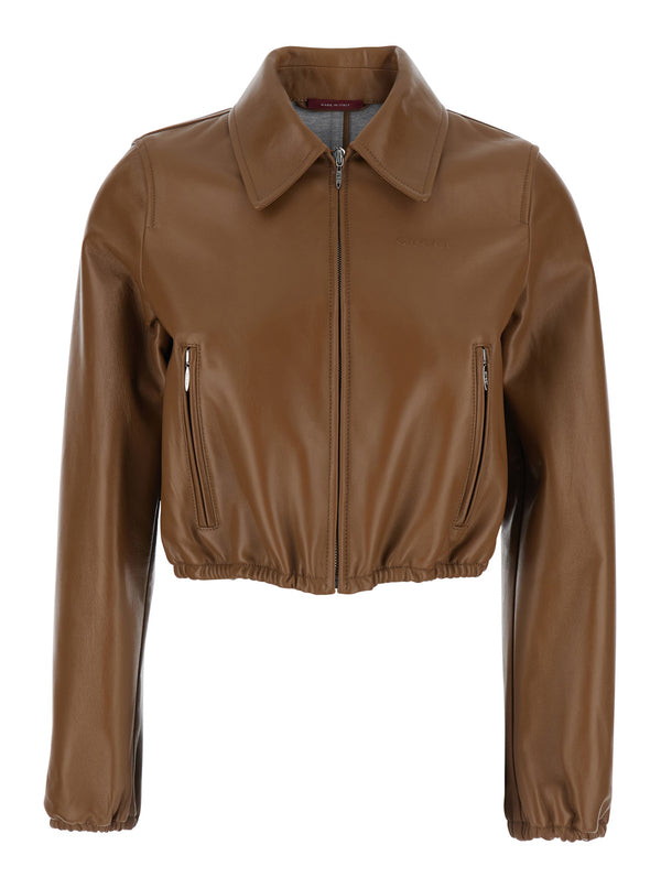 Jacket Cropped Leather Brown Lamb Coat