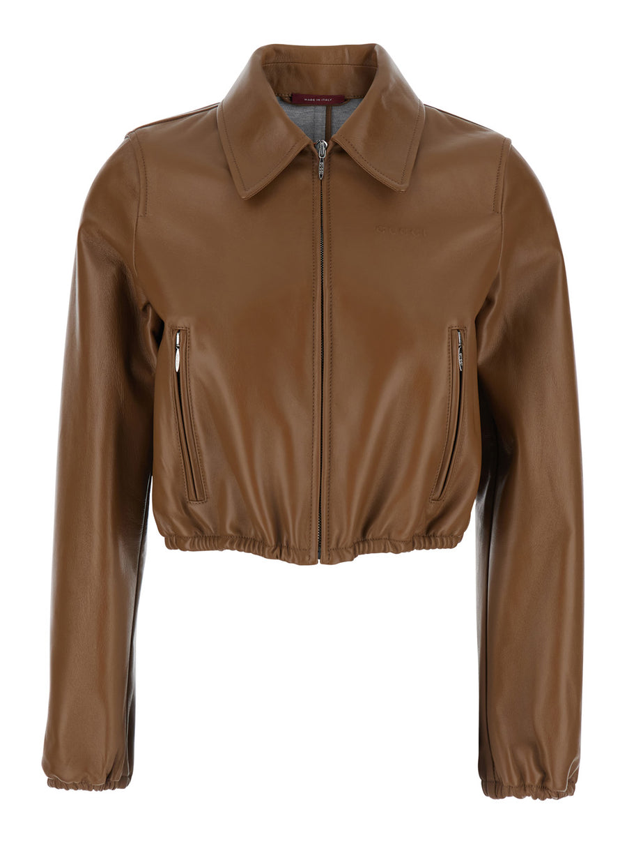 Jacket Cropped Leather Brown Lamb Coat