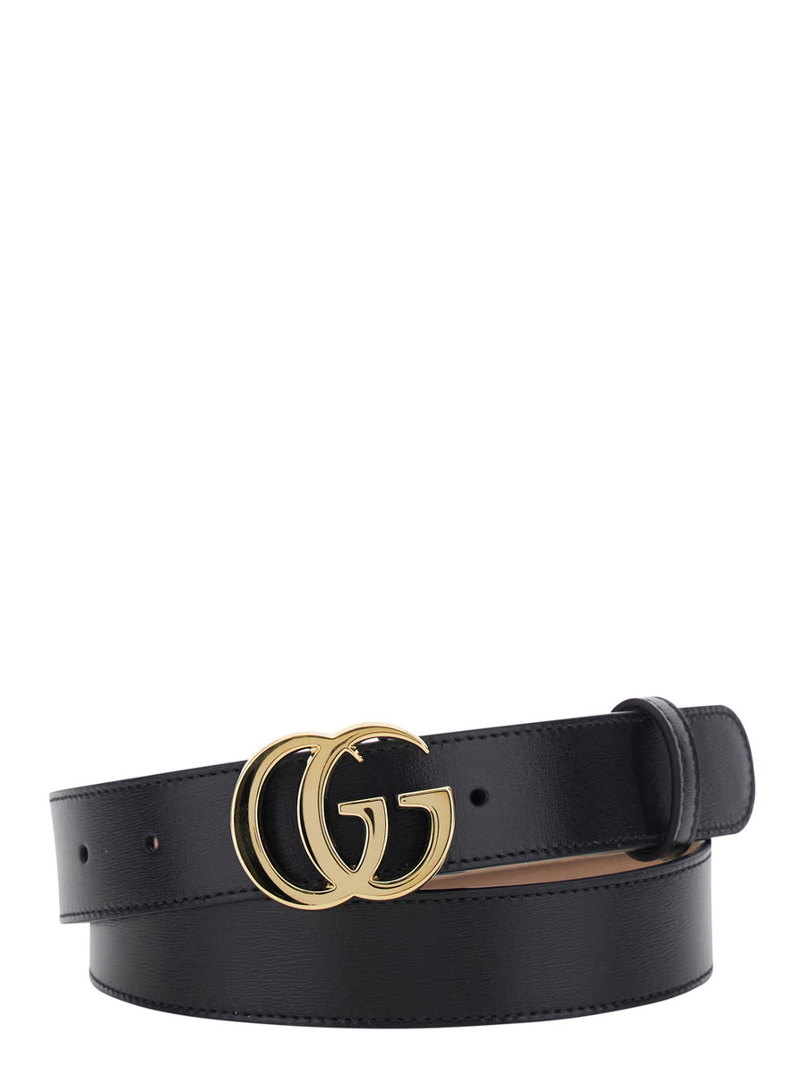 Belt 3cm Gg Running Gold Black Leather