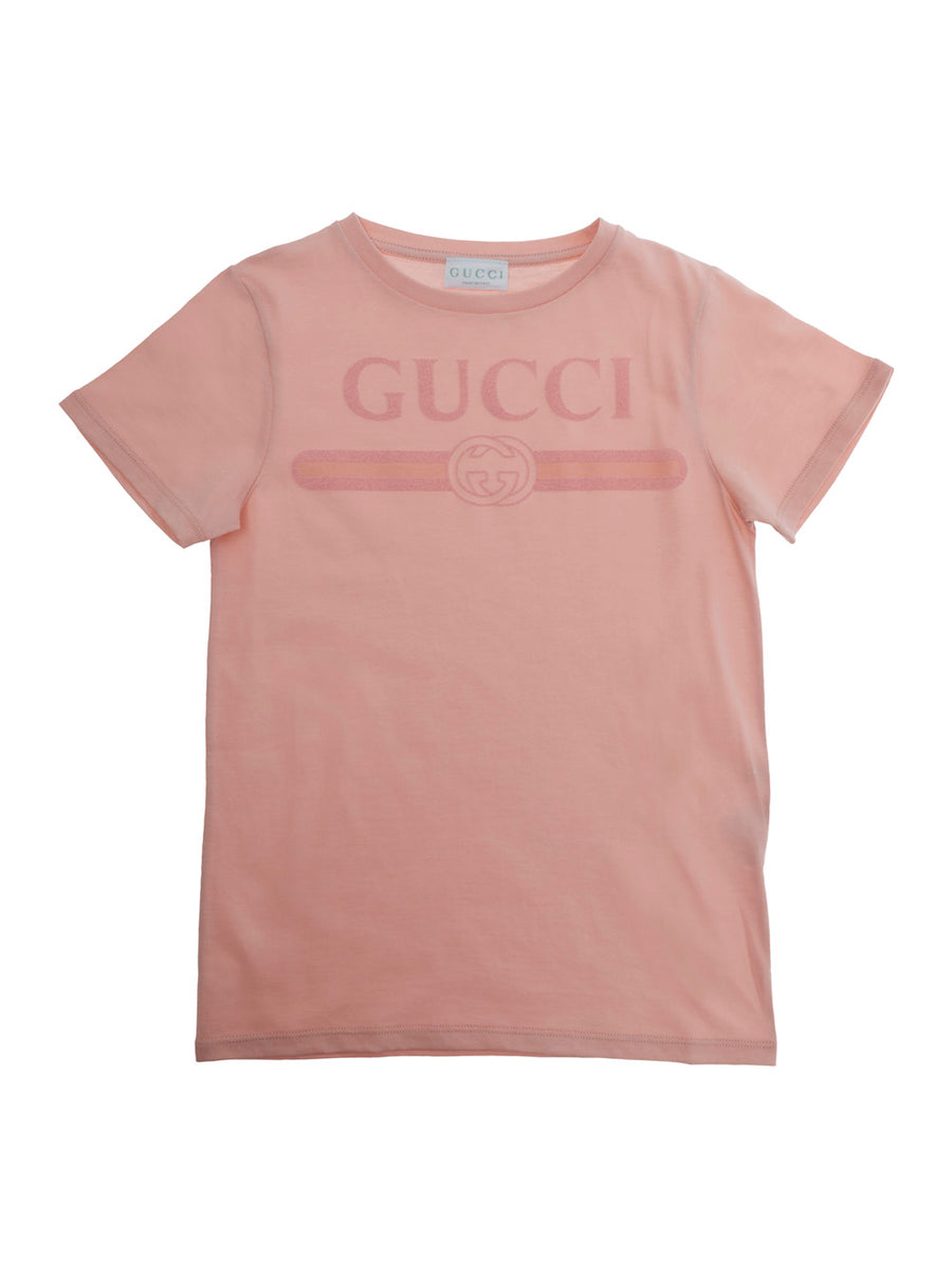 T-Shirt With Front Logo Pink Fabric T-shirts