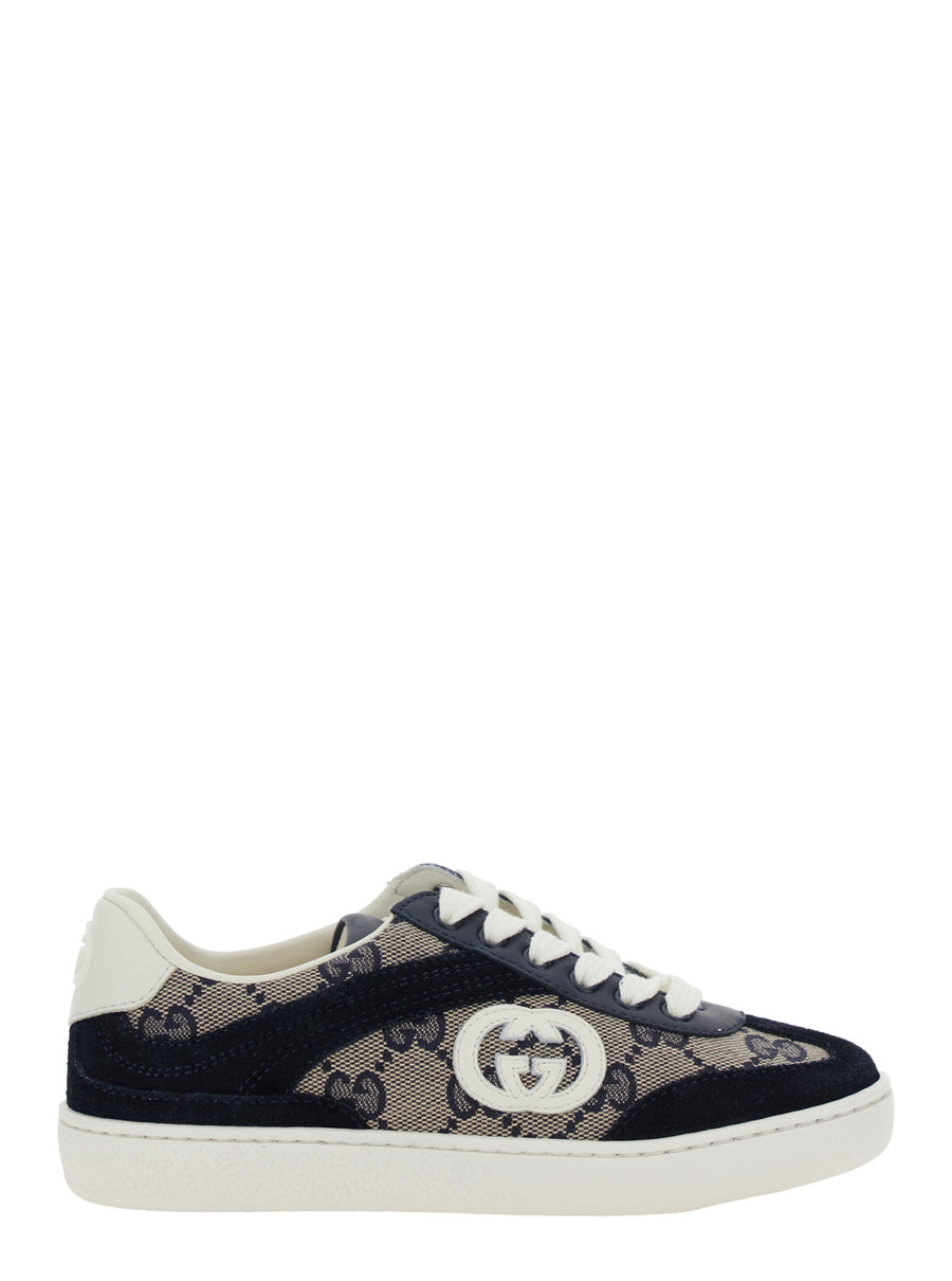 Low Top Sneaker Gg Supreme Blue Canvas Calf Leather Trainers