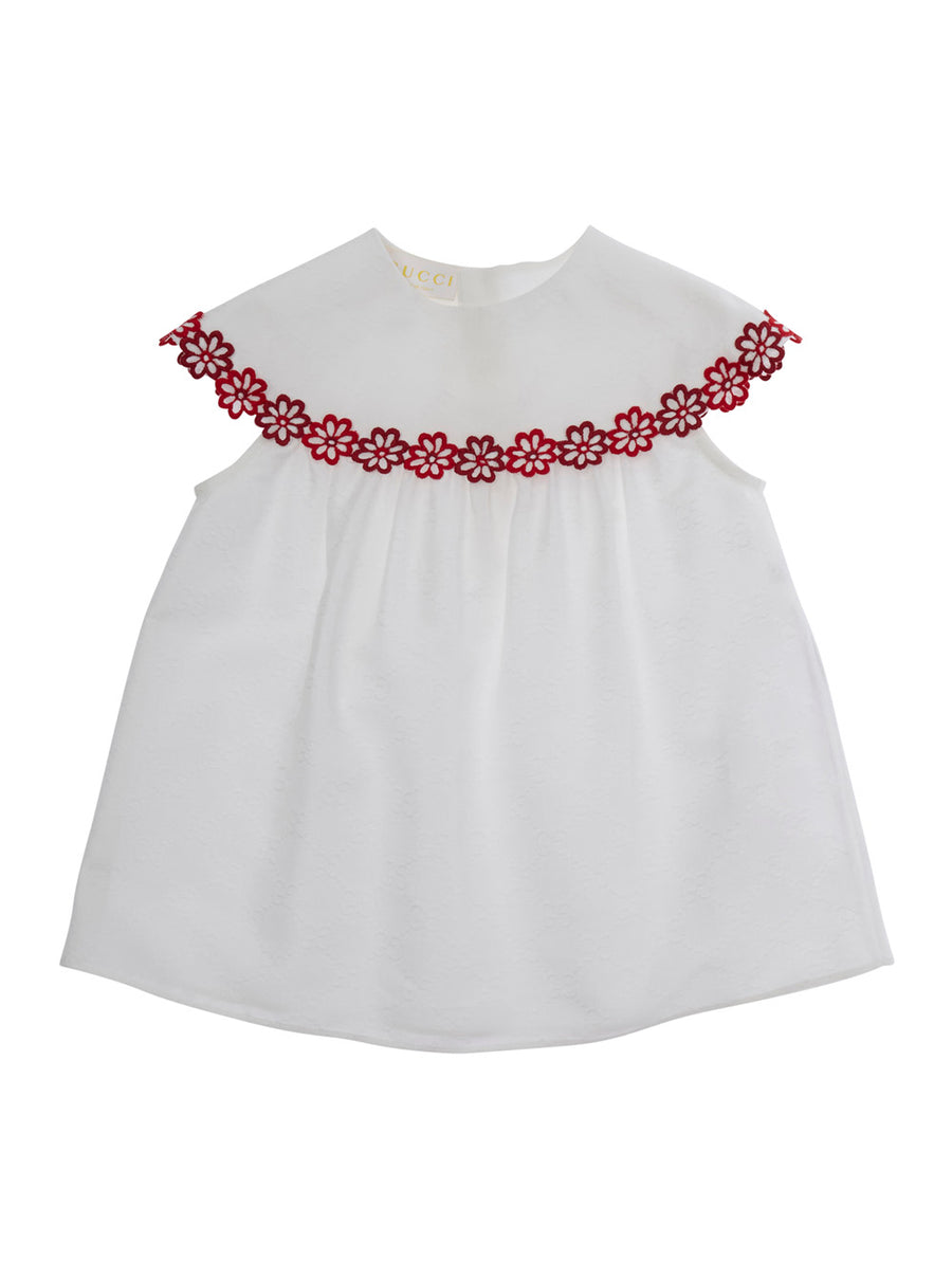 Girls Dress Floral Embroidery White Cotton