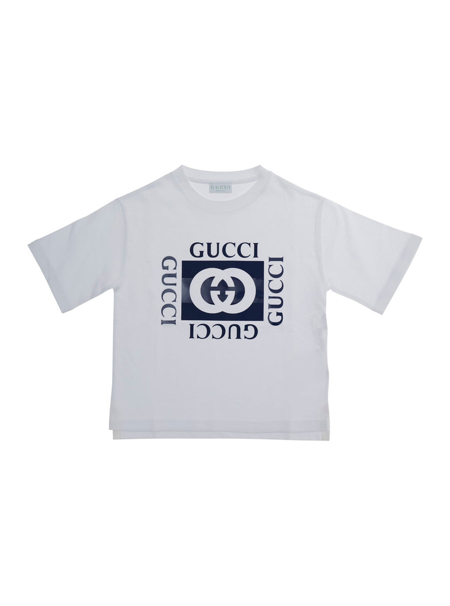 Kids T-Shirt With Front Logo White Cotton T-shirts