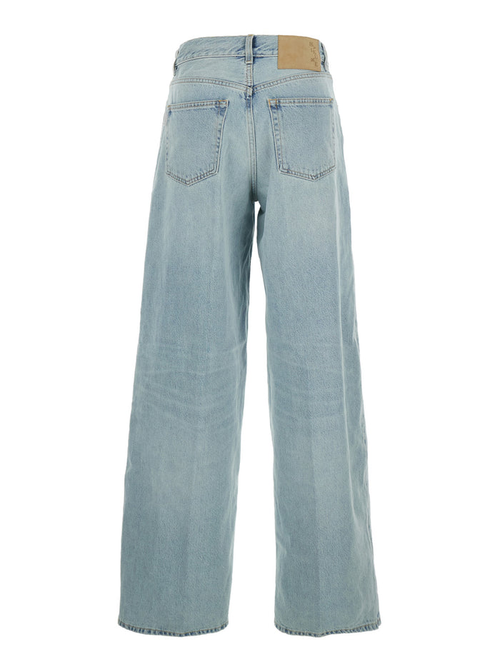 Blue Jeans with Belt Loops and Logo Patch on the Back in Womens Denim Light
