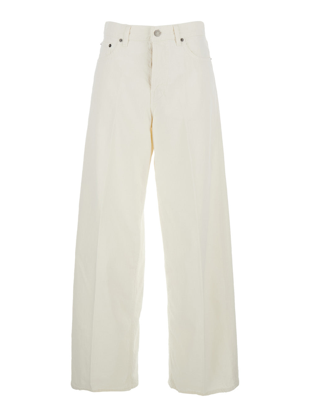 White Jeans With Belt Loops And Logo Patch On The Back Denim Woman