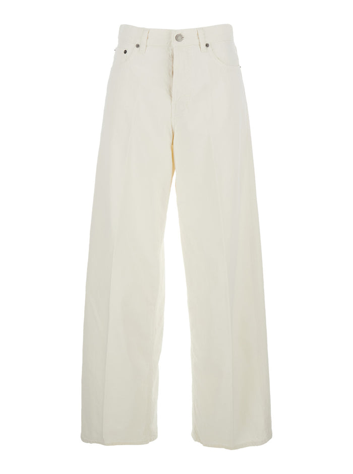 White Jeans With Belt Loops And Logo Patch On The Back Denim Woman