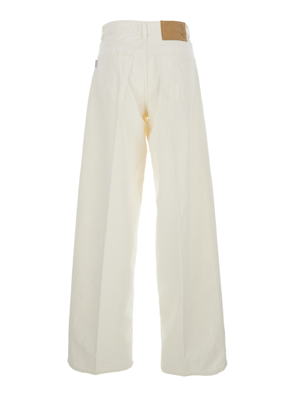 White Jeans With Belt Loops And Logo Patch On The Back Denim Woman