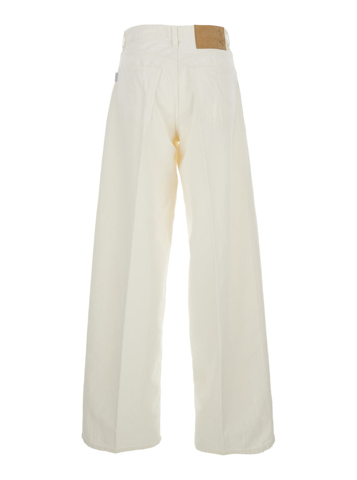 White Jeans With Belt Loops And Logo Patch On The Back Denim Woman