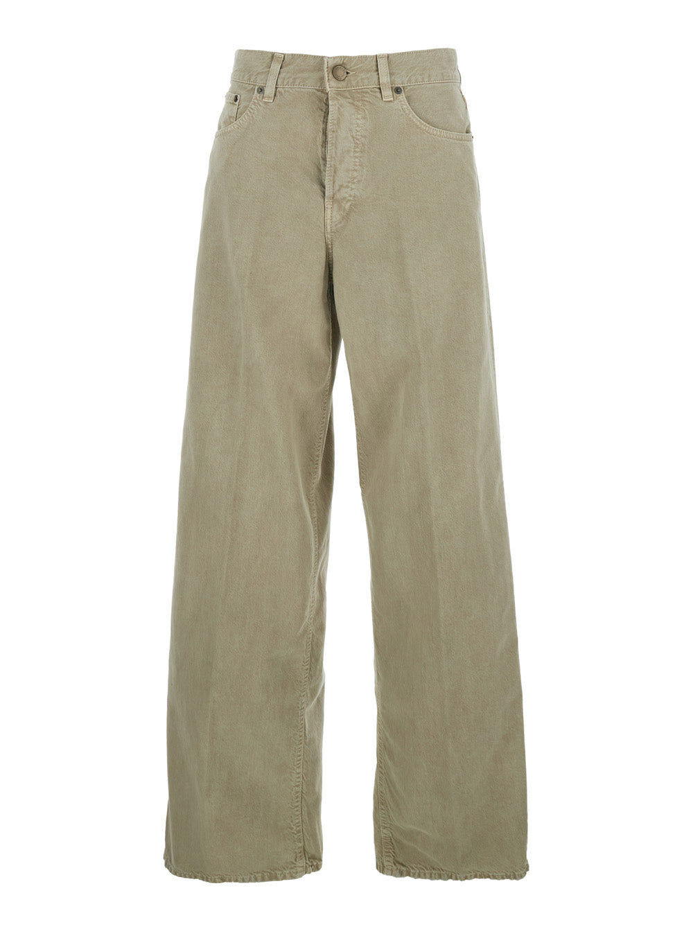 Khaki Green Jeans With Belt Loops And Logo Patch On The Back Denim Women