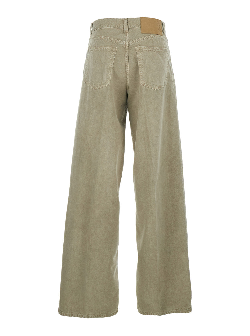 Khaki Green Jeans With Belt Loops And Logo Patch On The Back Denim Women