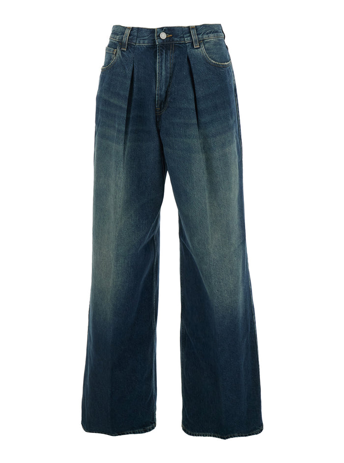 Blue Jeans with Logo Patch on the Back and Faded Effect in Denim for Women Blu