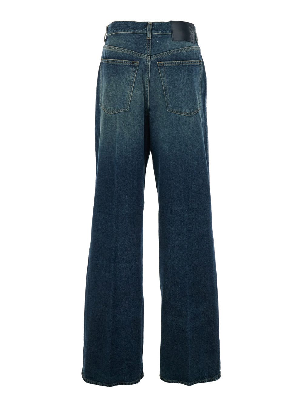 Blue Jeans with Logo Patch on the Back and Faded Effect in Denim for Women Blu