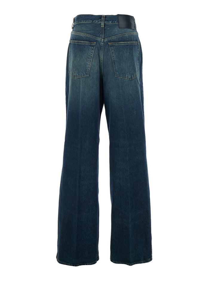 Blue Jeans with Logo Patch on the Back and Faded Effect in Denim for Women Blu