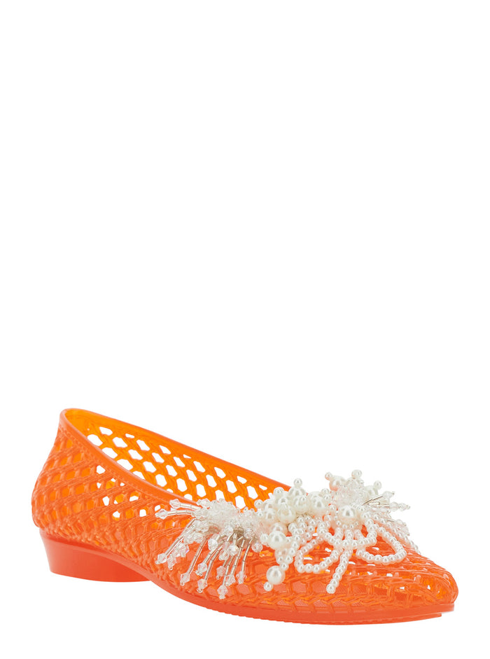 Red Muse Ballet Shoes With Pvc Upper And Rubber Sole For Women Ballerinas
