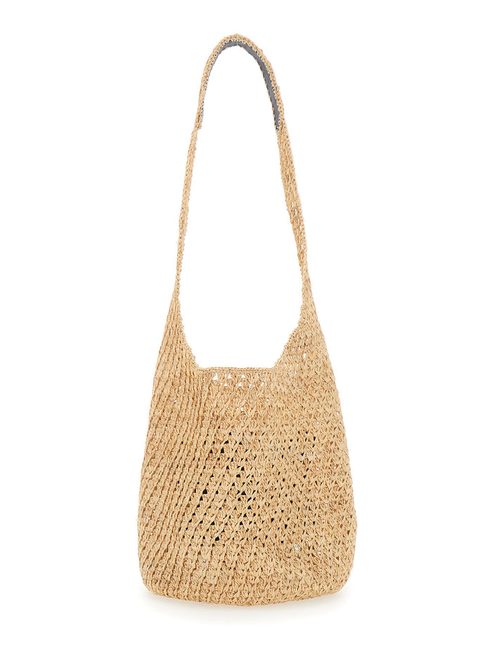 Handbag Lani Raffia Crochet Sac with Natural Handles Beige Hand Bags