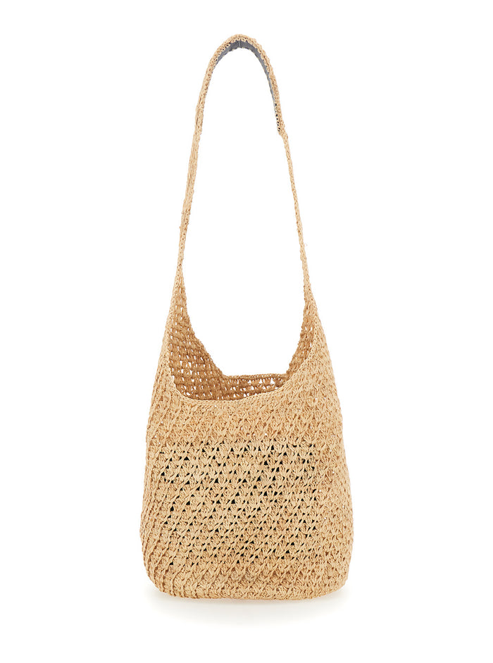 Handbag Lani Raffia Crochet Sac with Natural Handles Beige Hand Bags