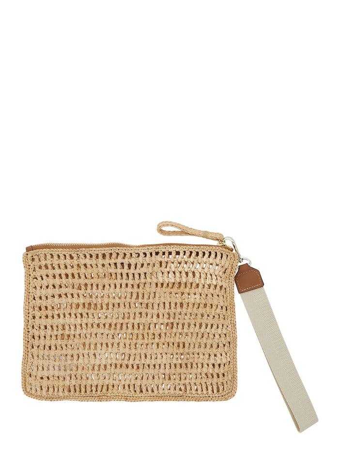 Handbag Dayani With Crochet Work In Natural Raffia Women Beige Hand Bags