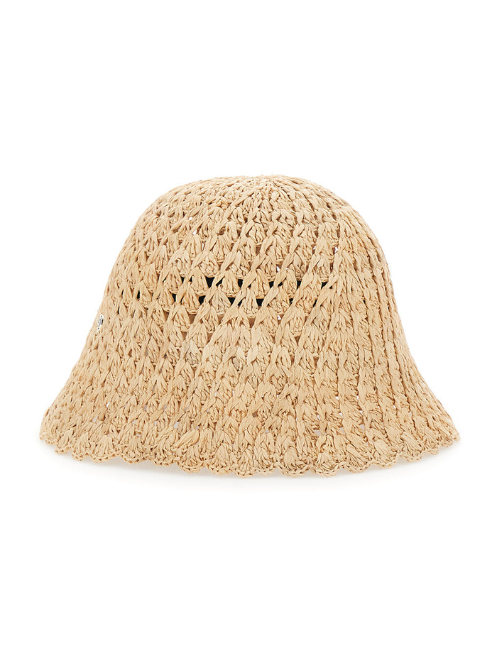 Hat Rio Raffia Crochet Cloche Beige with design in Women And Gloves