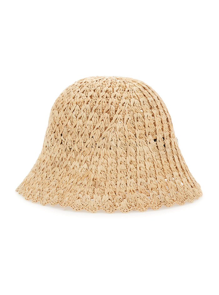 Hat Rio Raffia Crochet Cloche Beige with design in Women And Gloves