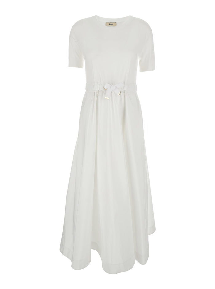 Long Dress with Bow on the Front in White Tech Fabric for Women Polyester