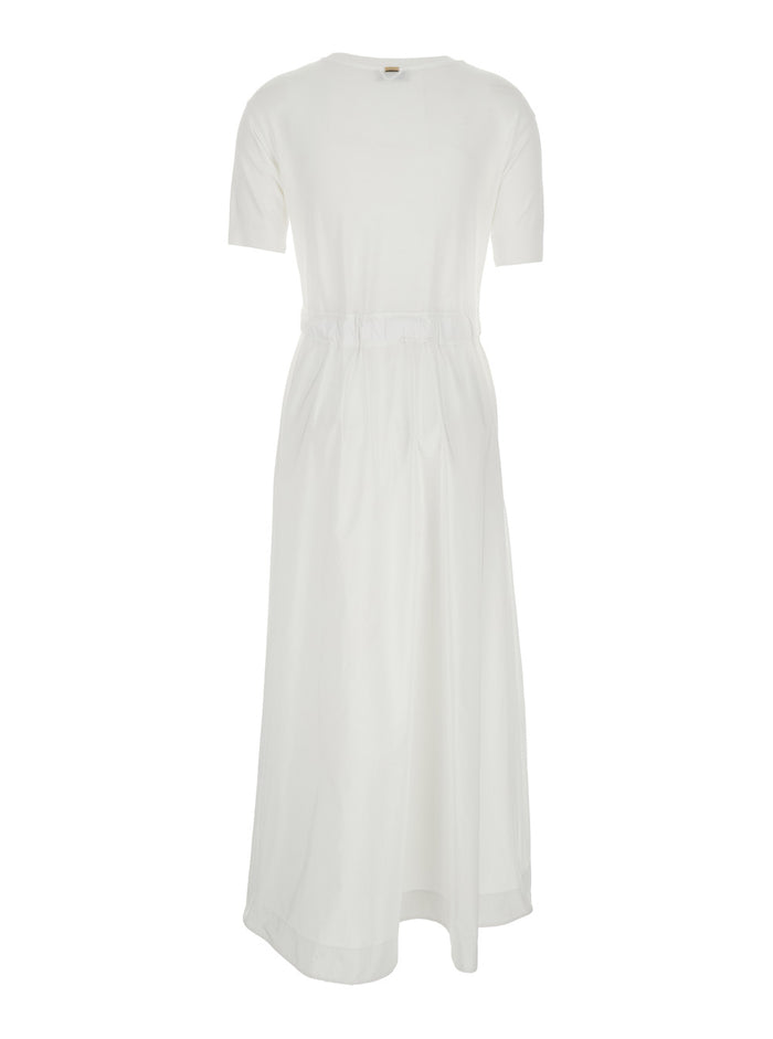 Long Dress with Bow on the Front in White Tech Fabric for Women Polyester