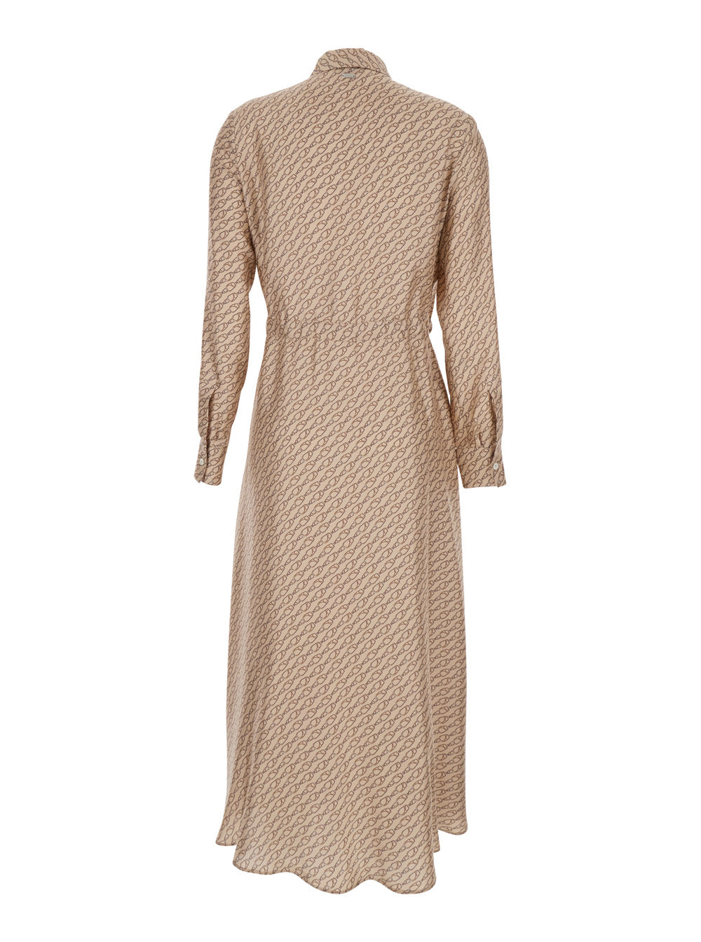 Dress AB000062D16009P1985 Beige with Classic Collar and All-over Silk Print for Women Long