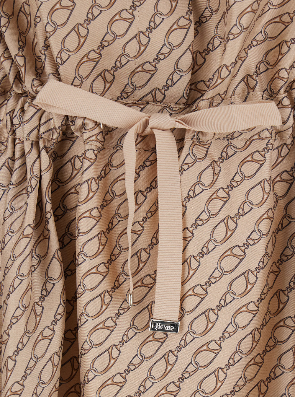 Dress AB000062D16009P1985 Beige with Classic Collar and All-over Silk Print for Women Long