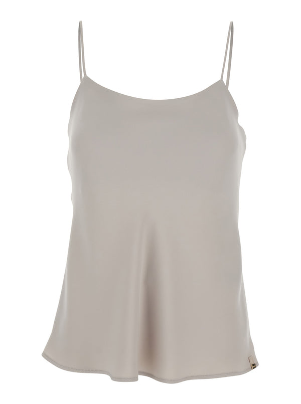 Top U-Neck Beige Polyester Tops
