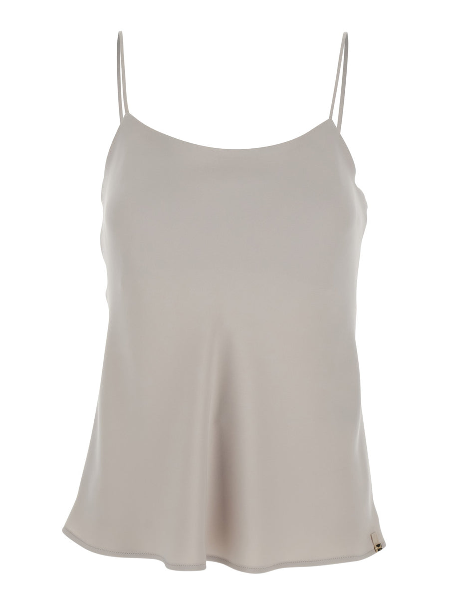 Top U-Neck Beige Polyester Tops