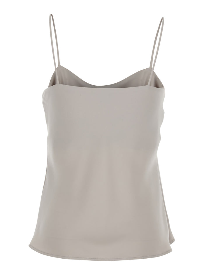 Top with U-neck in white tech fabric for women Beige Polyester Tops