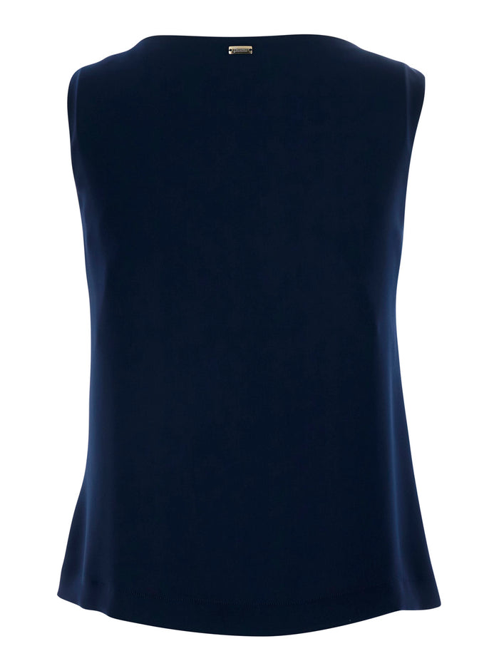 CADY TOP Blue with V-Neck and Short Sleeves in Polyester for Women Blu Tops