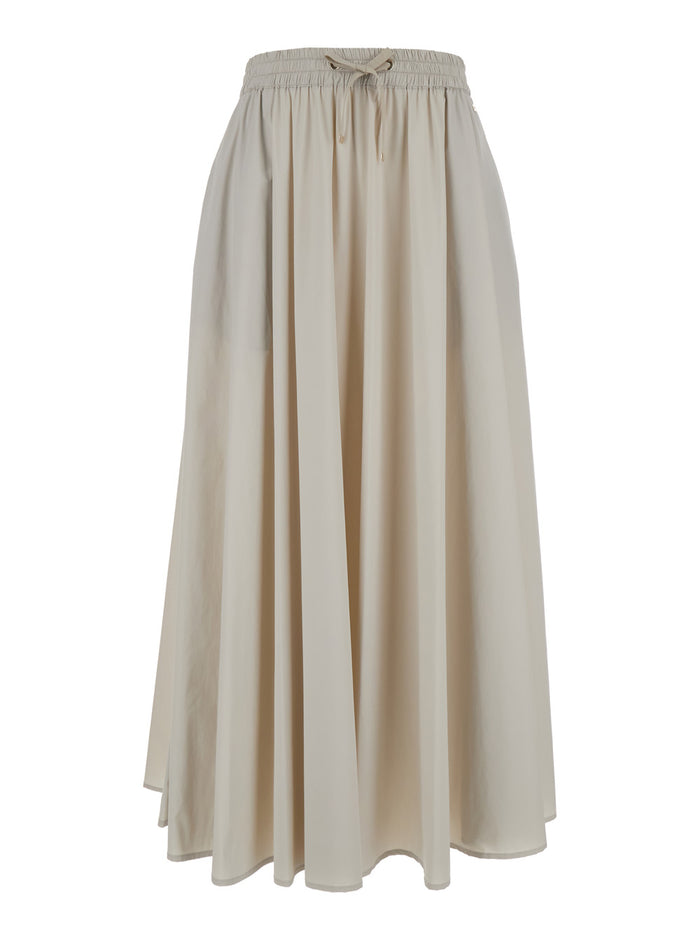 Long Skirt with Drawstring in Stretch Polyamide Beige Women Elastane