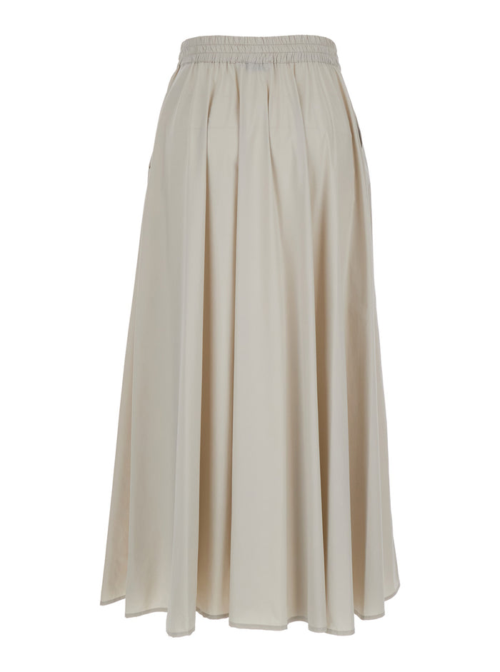 Long Skirt with Drawstring in Stretch Polyamide Beige Women Elastane